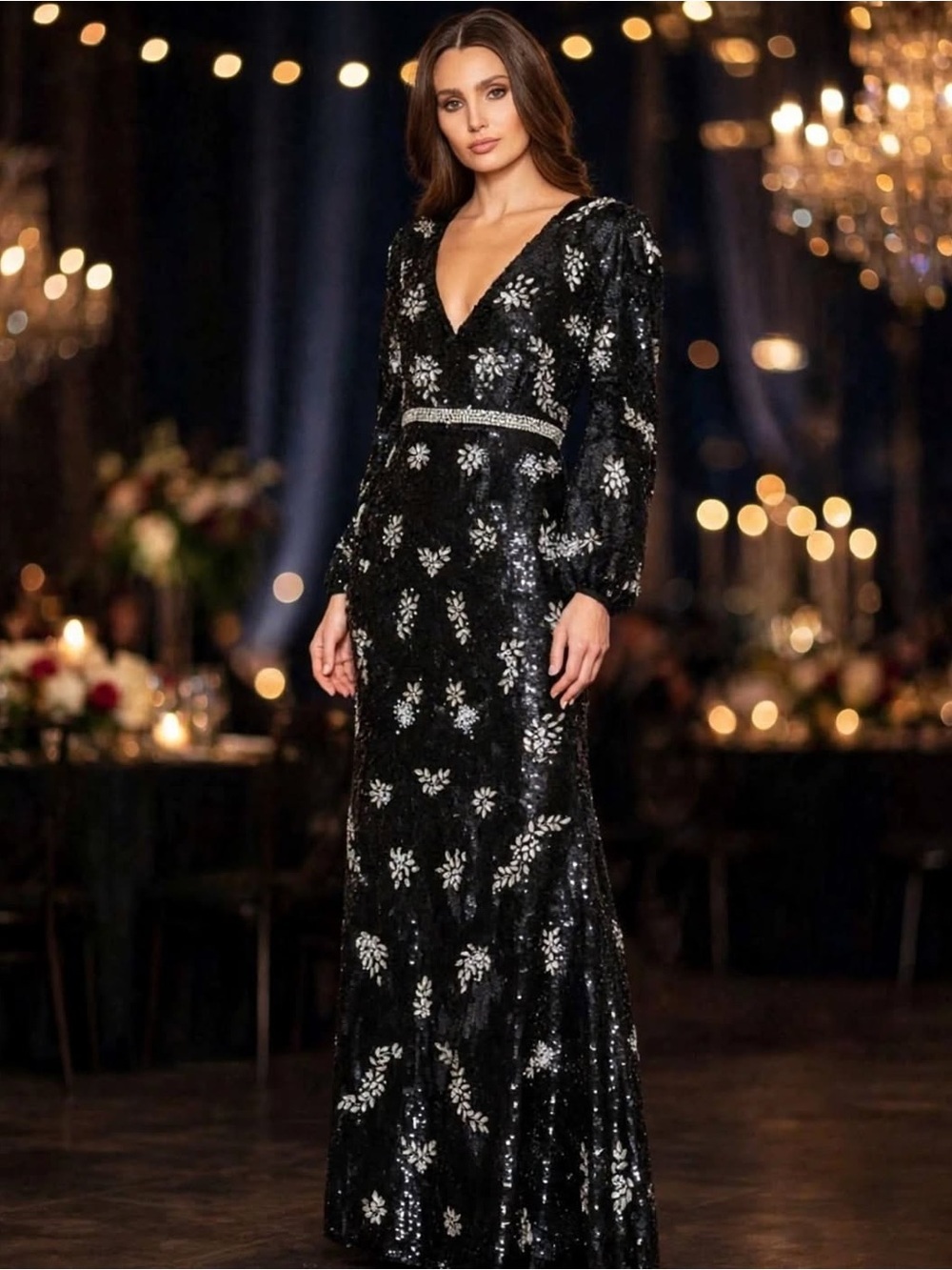MAC DUGGAL
Embellished Wrap Over Bishop Sleeve Gown size 10 retail $1598 NWT
